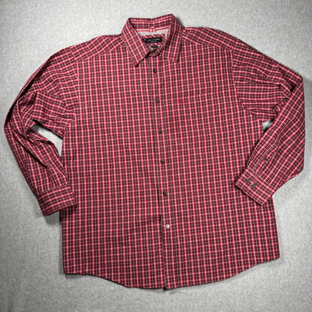 Ariat Pro Series Mens XL Red Plaid Long Sleeve Western Button Down Shirt